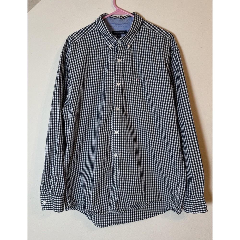 Tommy Hilfiger Men's XL Classic Fit Black White Gingham Button Down Shirt Cotton